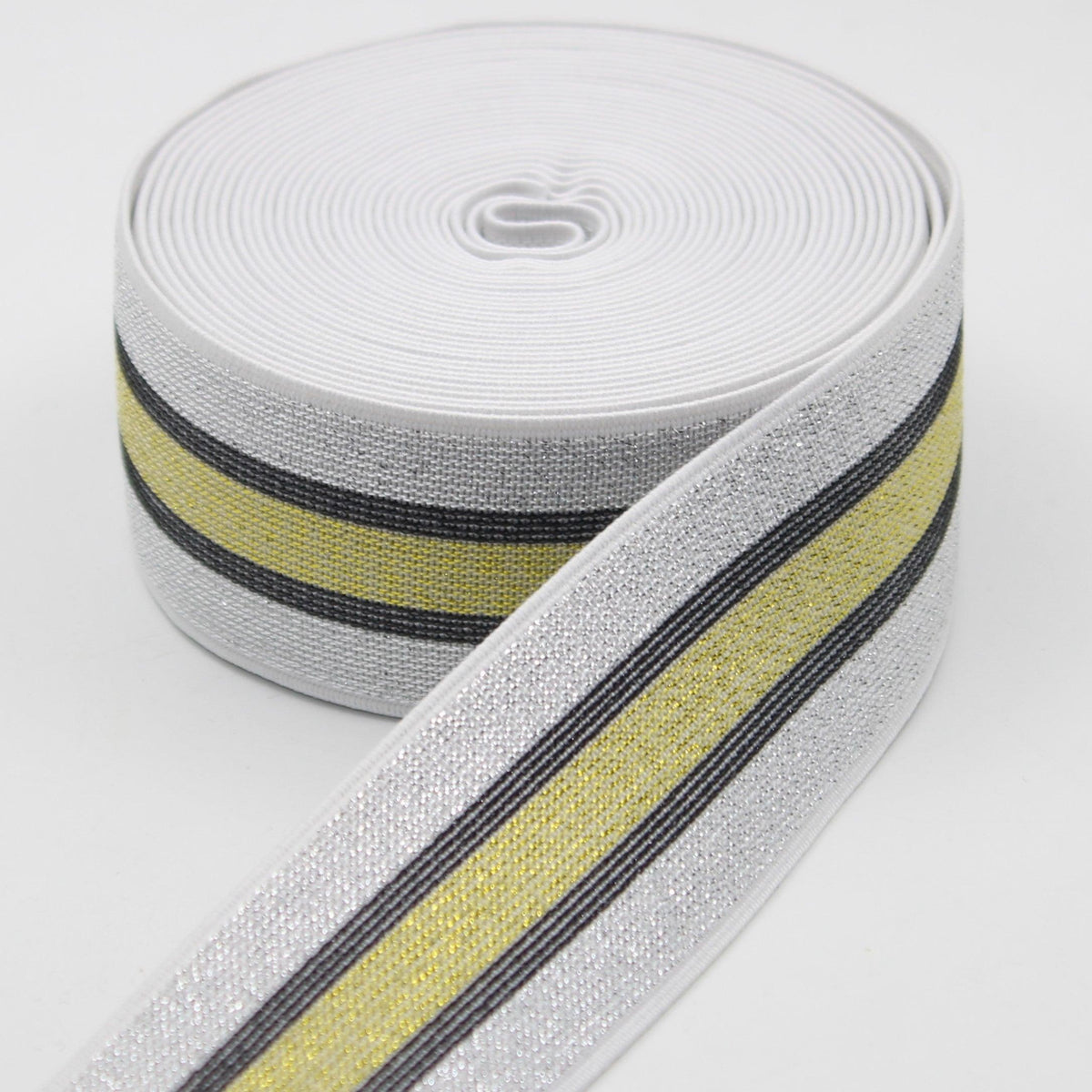 5 meters 40mm Lurex Striped Elastic Silver Black + Colour #ELA3609