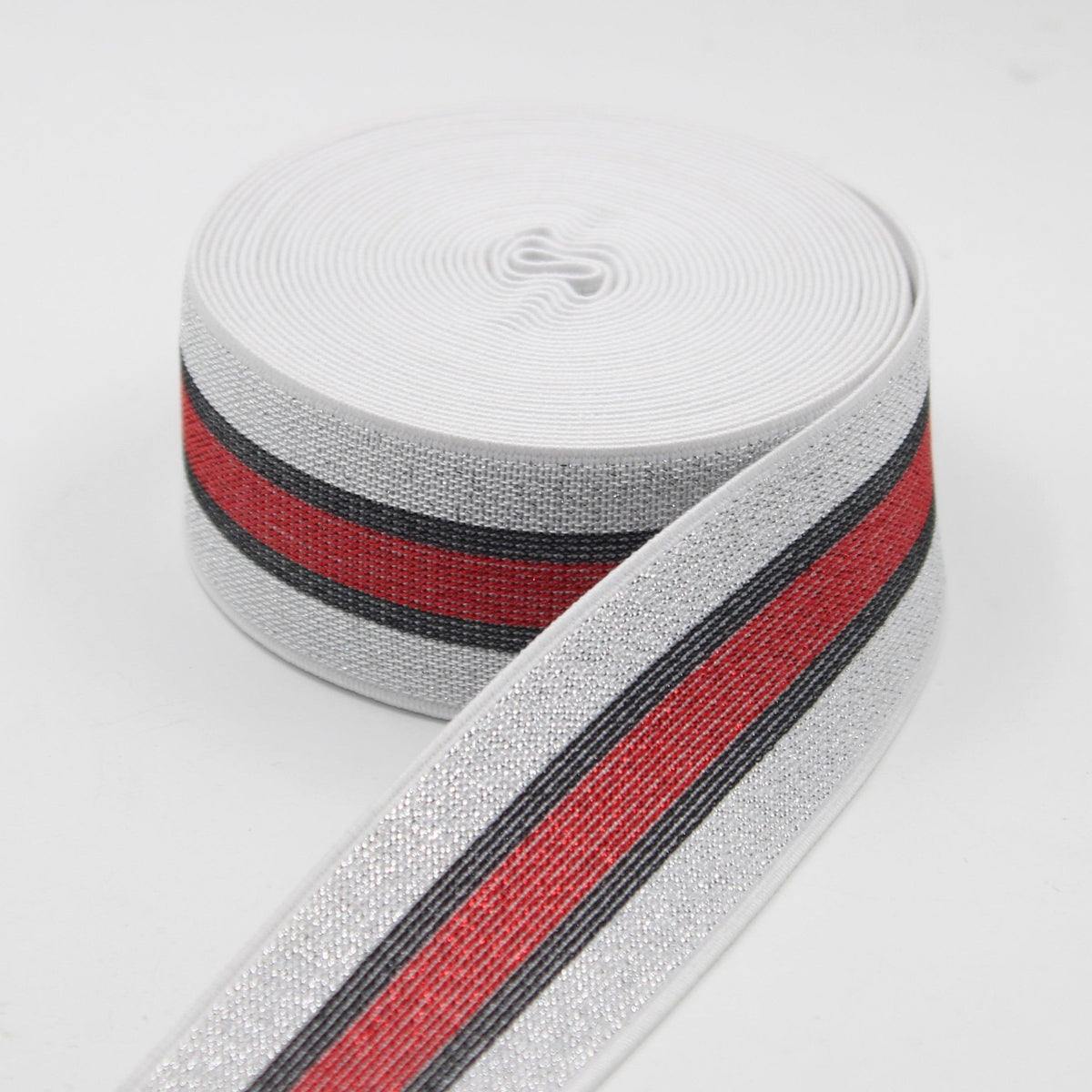 5 meters 40mm Lurex Striped Elastic Silver Black + Colour #ELA3609 - ACCESSOIRES LEDUC BV