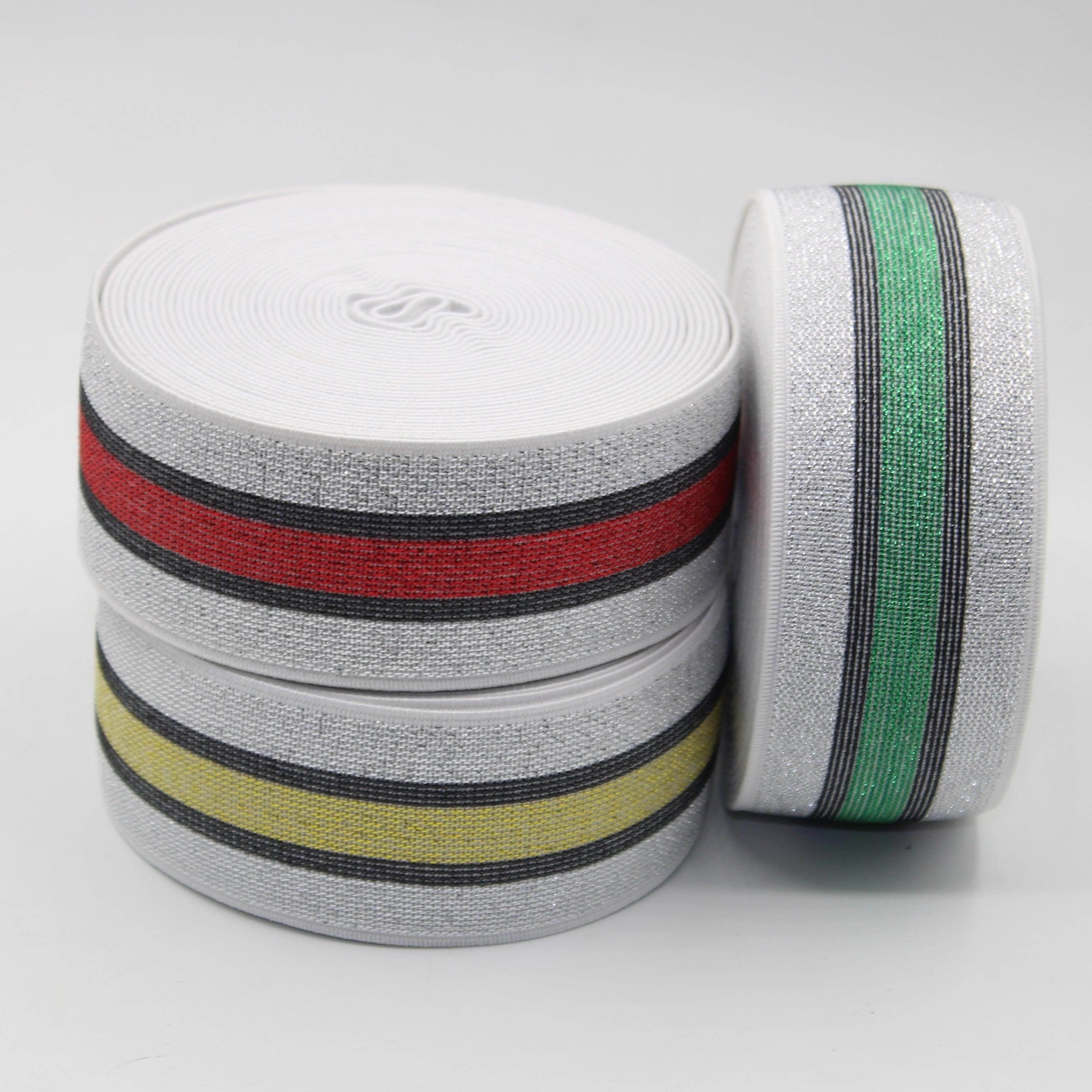 5 meters 40mm Lurex Striped Elastic Silver Black + Colour #ELA3609 - ACCESSOIRES LEDUC BV