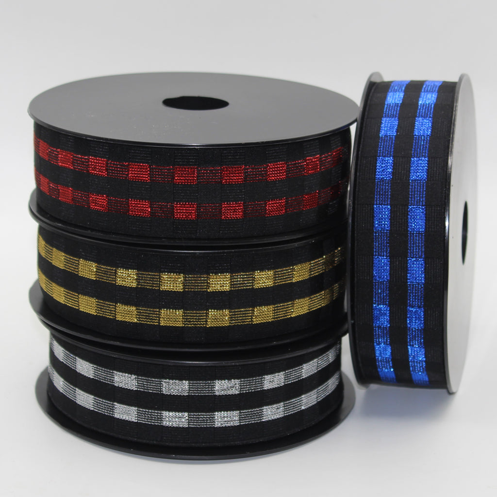 5 meter 40 mm zwart elastiek met lurex (blauw, goud, zilver of rood) #ELA3612