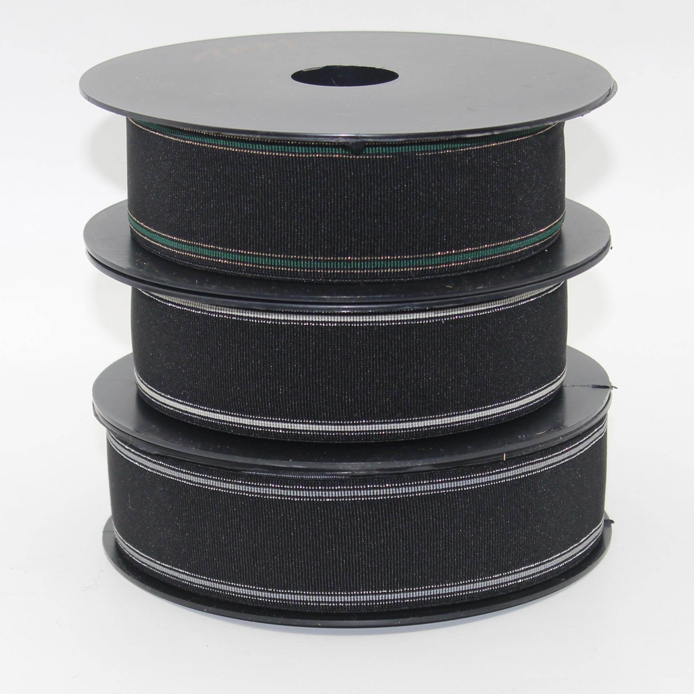 5 meters 40mm Black Fine Elastic Gros Grain Striped with Fine Lurex Lines #ELA3614 - ACCESSOIRES LEDUC BV