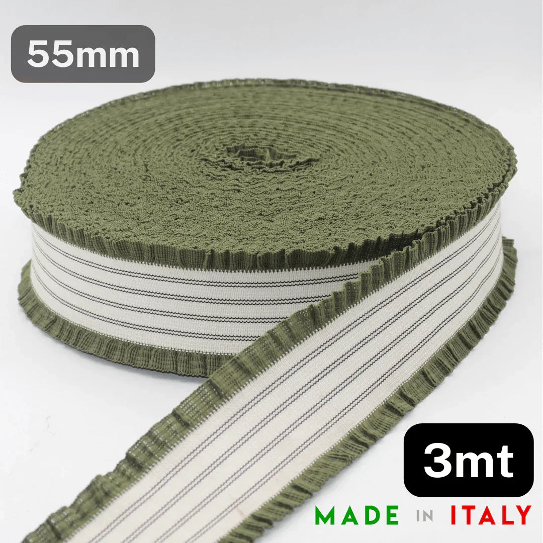 3 meters of 55mm Made in Italy Bicolor Elastic with Fringed Edges and Stripes - ACCESSOIRES LEDUC BV