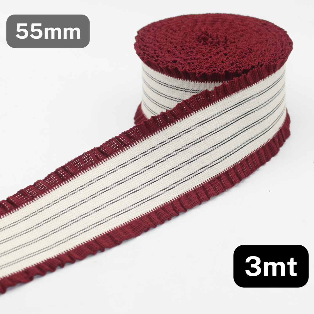 3 meters of 55mm Made in Italy Bicolor Elastic with Fringed Edges and Stripes