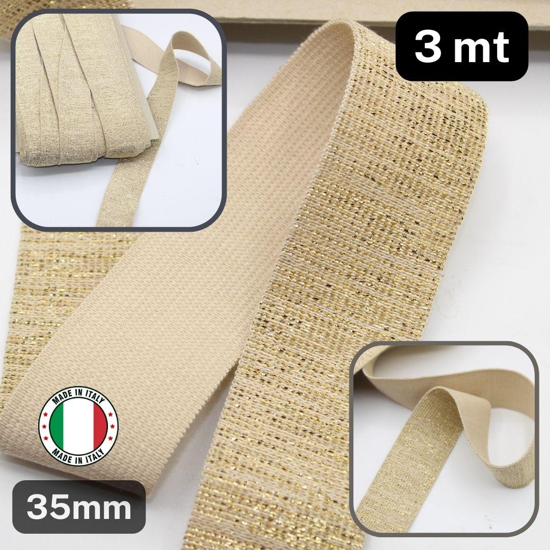 3 meters 35mm wide Beige Gold Elastic - Made in Italy - ACCESSOIRES LEDUC BV