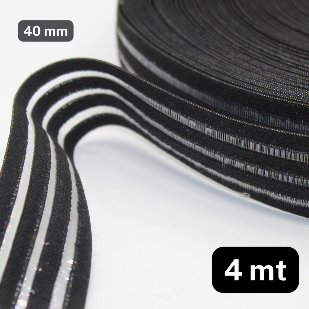 4 Meter schwarzes Gummiband mit transparenten Rosshaarstreifen 40 mm