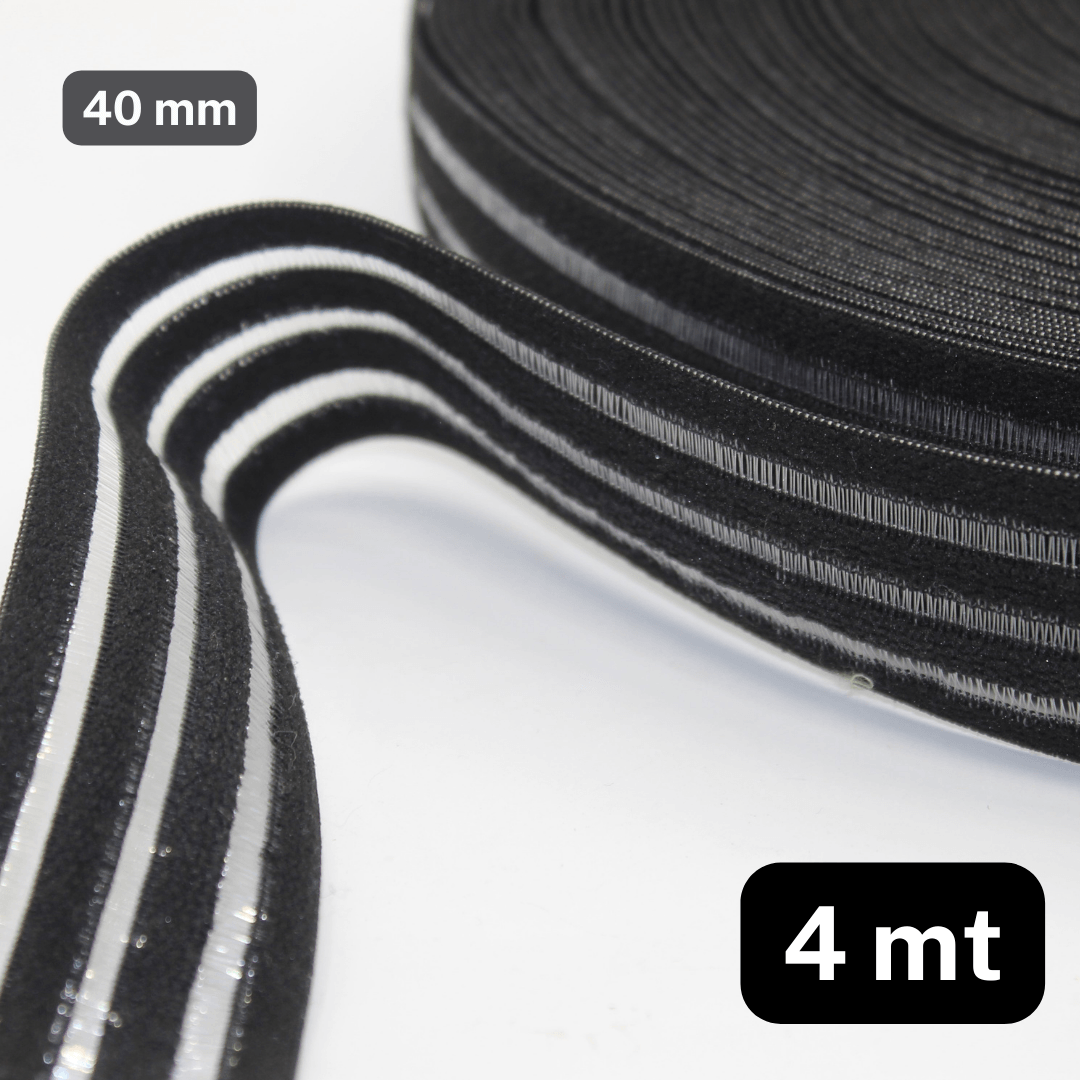 4 meters Black Elastic with Trasparent Horsehair Stripes 40mm - ACCESSOIRES LEDUC BV