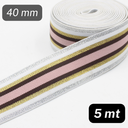 5 meters Soft Striped Elastic Silver White Pink Gold Bordeaux 40mm