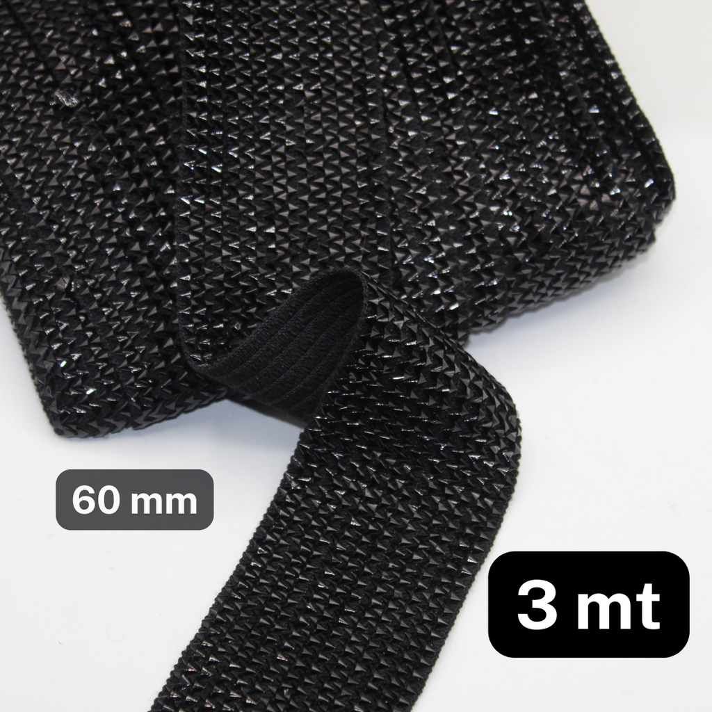 3 meters Blask Soft Elastic with Strass effect 60mm