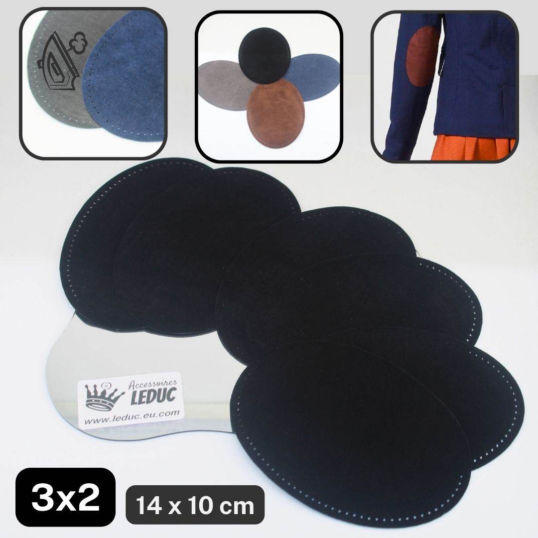 3 Pairs of Suede Elbow Patches - Iron on, perforated - 14x10cm - Available in Black, Grey, Brown or Blue - ACCESSOIRES LEDUC BV