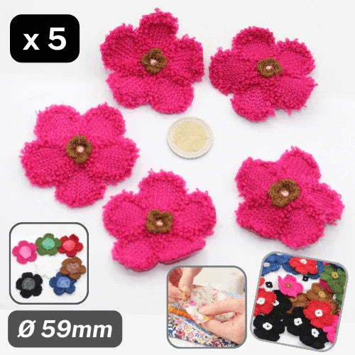Set of 5 Fabric Bicolor Flower Brooches / Corsage Sew-on Ø59mm #F1-02 - ACCESSOIRES LEDUC BV