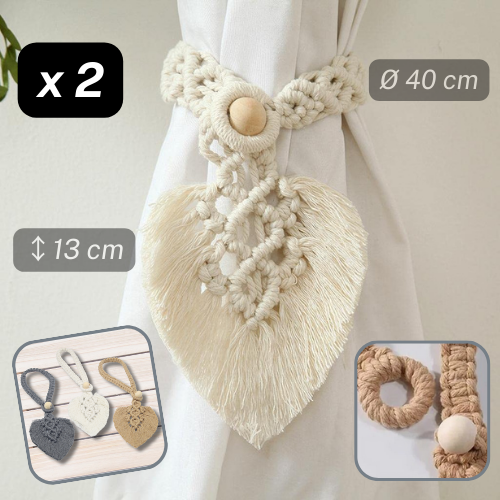 1 pair (2 pieces - suitable for 1 or 2 window(s)) Natural Looking Cotton Feather Tie Back (with a Wooden Ball Closure system)