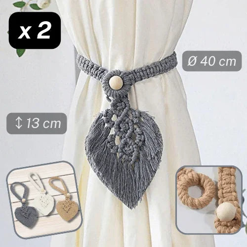 1 pair (2 pieces - suitable for 1 or 2 window(s)) Natural Looking Cotton Feather Tie Back (with a Wooden Ball Closure system) #EMB07 - ACCESSOIRES LEDUC BV