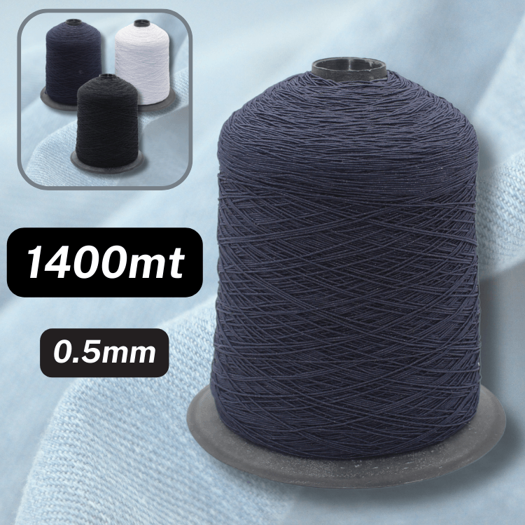 1400 meters of smock elastic yarn 0.5mm available in Navy, Black or White - Shirring Elastic Yarn - ACCESSOIRES LEDUC BV
