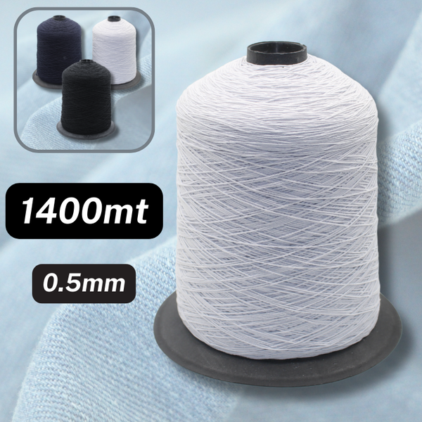 1400 metros de hilo elástico tipo bata de 0.5 mm disponible en azul marino, negro o blanco - Shirring Elastic Yarn
