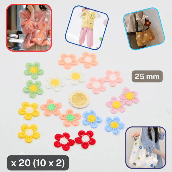 18 Colourful Embroided Floral Applications (sew-on) 25mm - ACCESSOIRES LEDUC BV
