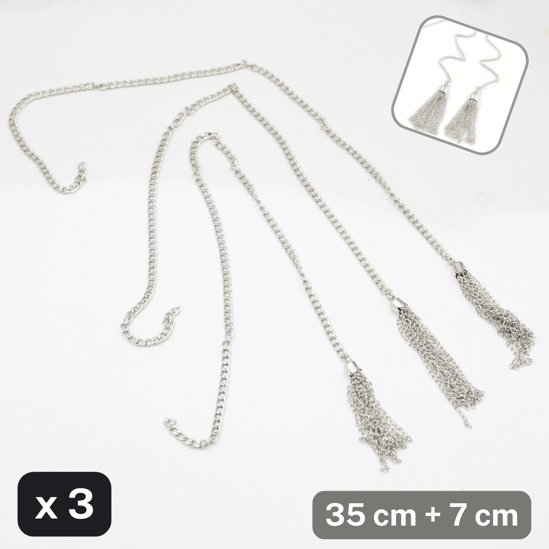 Set of 3 Metallic Tassels with Chain col. Silver 35+7cm - ACCESSOIRES LEDUC BV