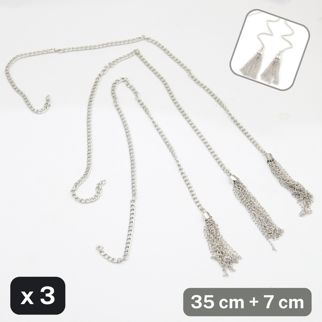 Set of 3 Metallic Tassels with Chain col. Silver 35+7cm