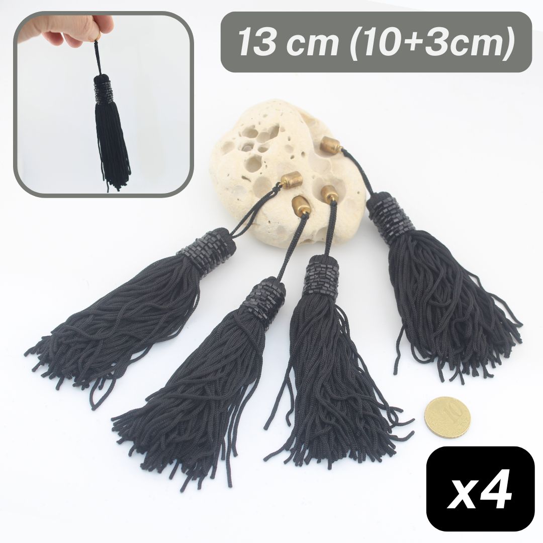 Set of 4 Viscose Black Tassels 13cm (Tassels are 10cm)
