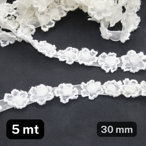 5 meters White Floral Lace (30mm)