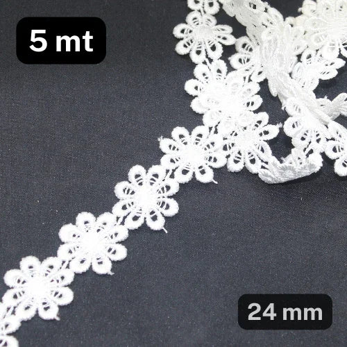 5 meters White Floral Lace (24mm) - ACCESSOIRES LEDUC BV