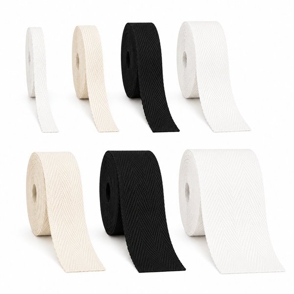 Ruban chevrons 100 % coton 5 m – blanc, noir ou écru