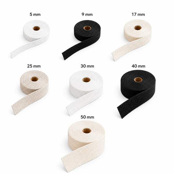 Ruban chevrons 100 % coton 5 m – blanc, noir ou écru