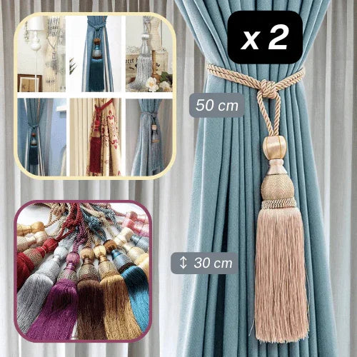 1 pair (2 pieces - suitable for 1 or 2 window(s)) Elegant Classic Giant 30cm Tassel Tie-Back #EMB08 - ACCESSOIRES LEDUC BV