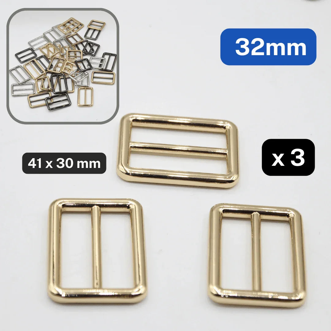 3 Slide Metallic Buckles 25 / 32 / 38mm in Old Brass / Silver / Gold / Gunmetal #BMEx010 - ACCESSOIRES LEDUC BV