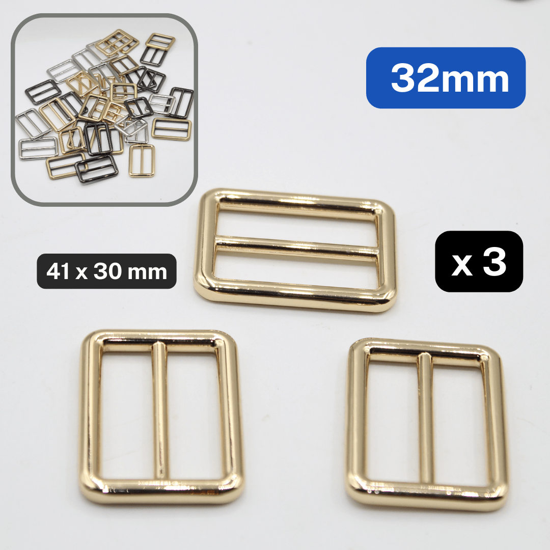 3 Slide Metallic Buckles 25 / 32 / 38mm in Old Brass / Silver / Gold / Gunmetal #BMEx010 - ACCESSOIRES LEDUC BV