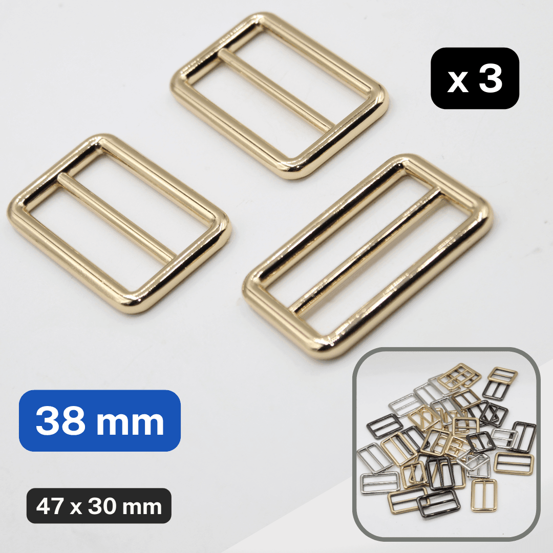 3 Slide Metallic Buckles 25 / 32 / 38mm in Old Brass / Silver / Gold / Gunmetal #BMEx010 - ACCESSOIRES LEDUC BV