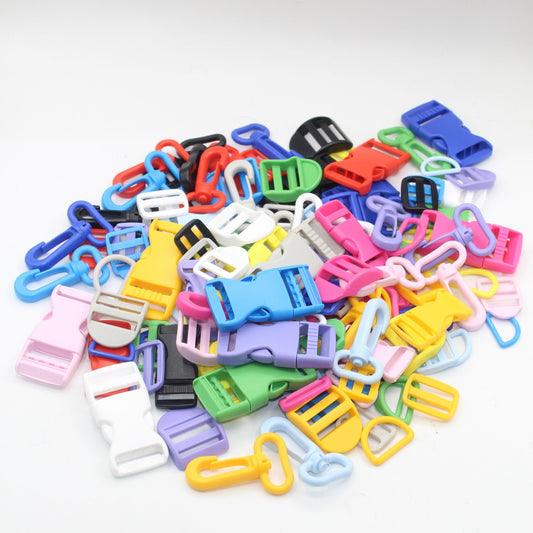 Set of 5 Coloured Nylon Nuckles (1 Lobster + 2 sliding buckles + 1 D ring + 1 Clipsable buckle) - 20mm/25mm