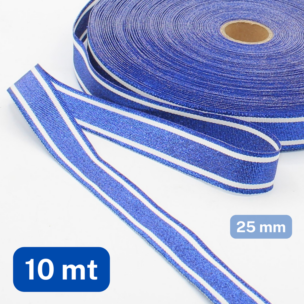 Blaues, gestreiftes Ripsband aus Lurex