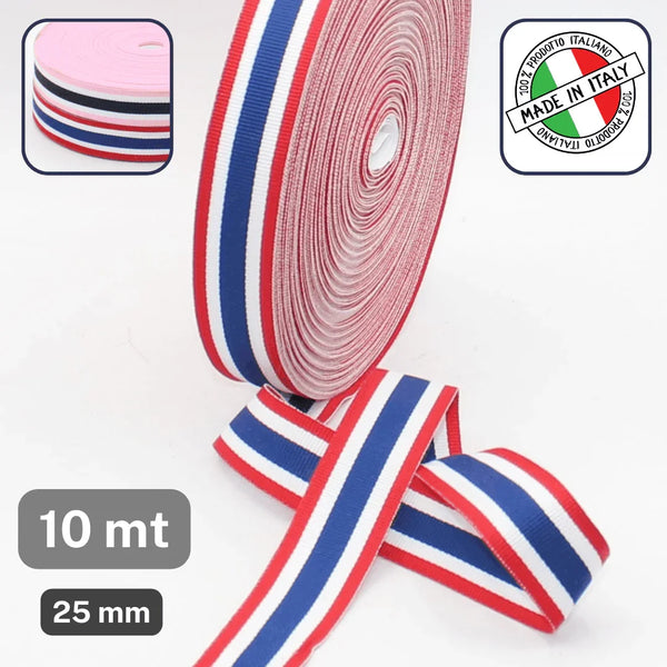 10 Meters of Striped Gros Grain Ribbon 25mm - ACCESSOIRES LEDUC BV