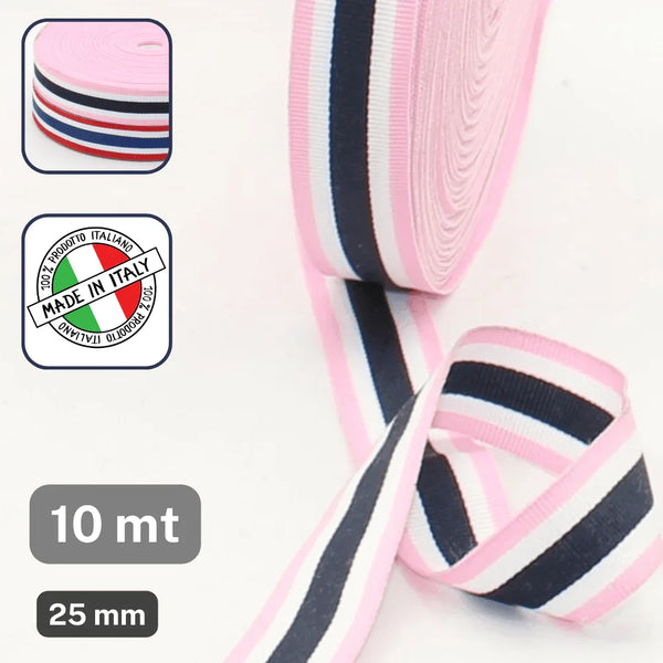 10 Meters of Striped Gros Grain Ribbon 25mm - ACCESSOIRES LEDUC BV