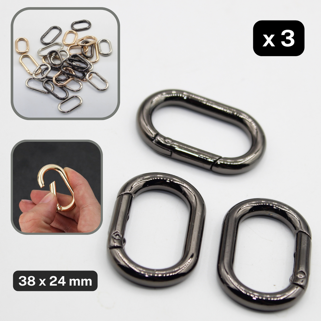 Set of 3 Clipsable Oval Buckles size 25, 32 or 38mm available in Lightgold, Silver or Gunmetal colours #BMEx020