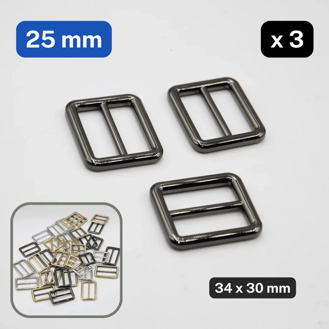 3 Slide Metallic Buckles 25 / 32 / 38mm in Old Brass / Silver / Gold / Gunmetal #BMEx010 - ACCESSOIRES LEDUC BV