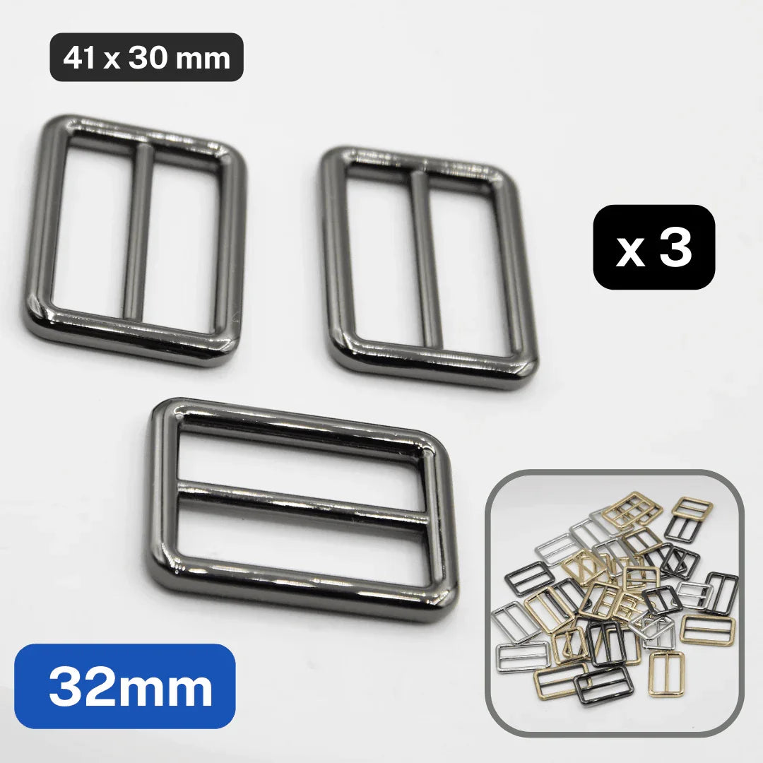 3 Slide Metallic Buckles 25 / 32 / 38mm in Old Brass / Silver / Gold / Gunmetal #BMEx010 - ACCESSOIRES LEDUC BV