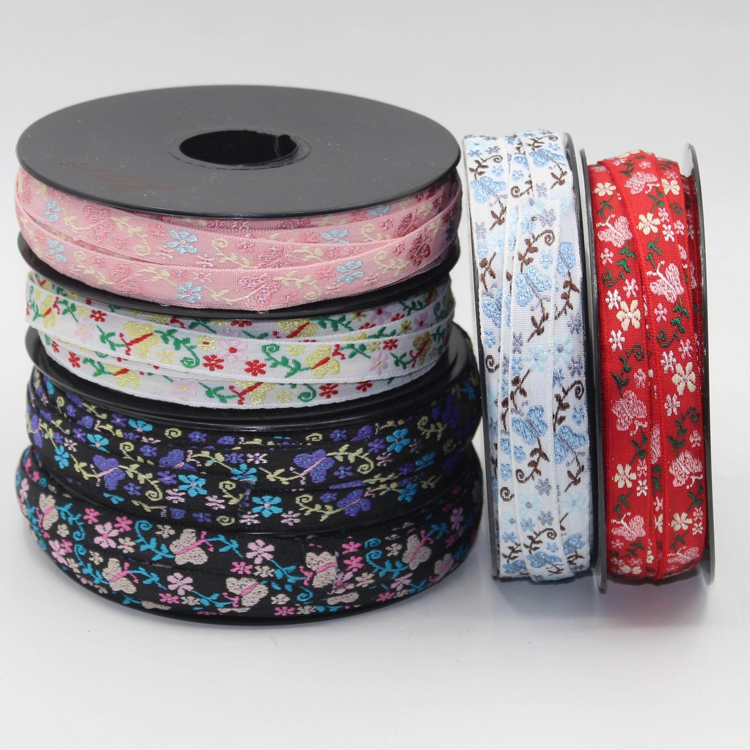 10 meters 10mm Floral Jacquard Braid with Butterflies #JAC4694 - ACCESSOIRES LEDUC BV
