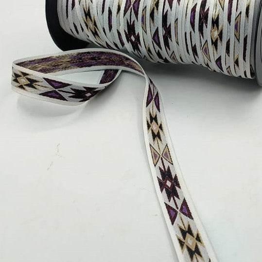 10 meters Ethnic Jacquard Braid 20mm White & Brown - ACCESSOIRES LEDUC BV