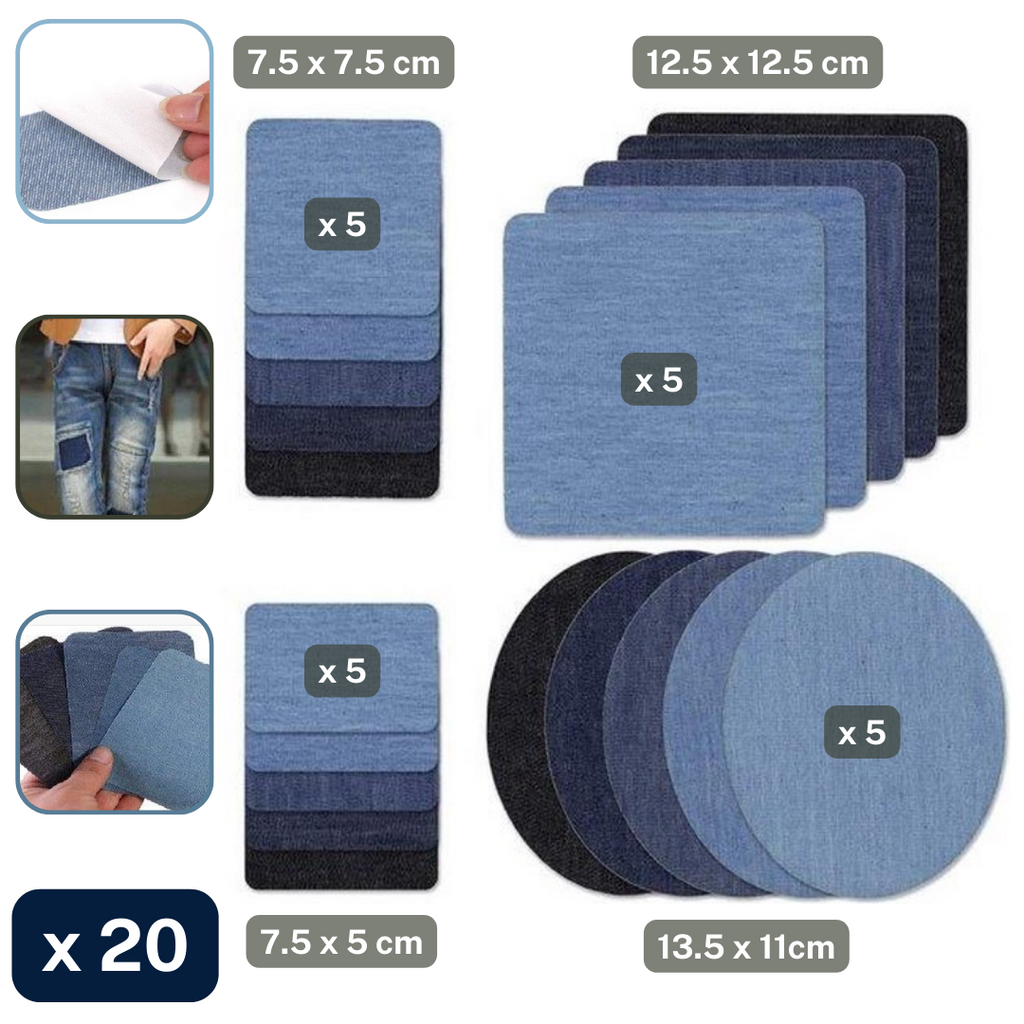 Set van 20 jeansreparatiepatches, inclusief elleboogpatches om op te strijken