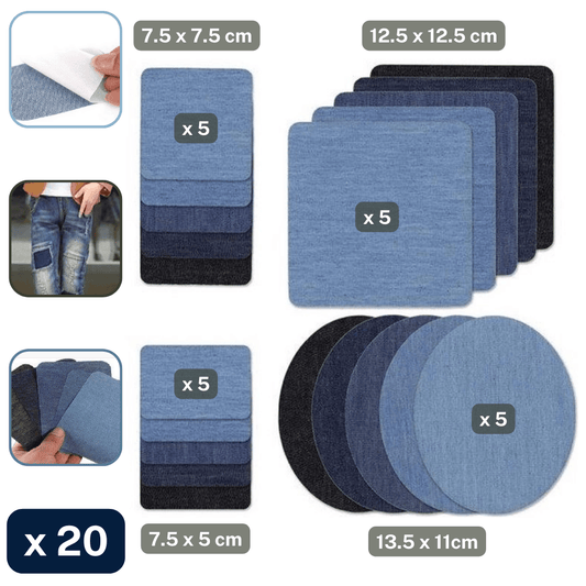 Set of 20 Jeans Repair Patches Set including Elbow Patches Iron On - ACCESSOIRES LEDUC BV
