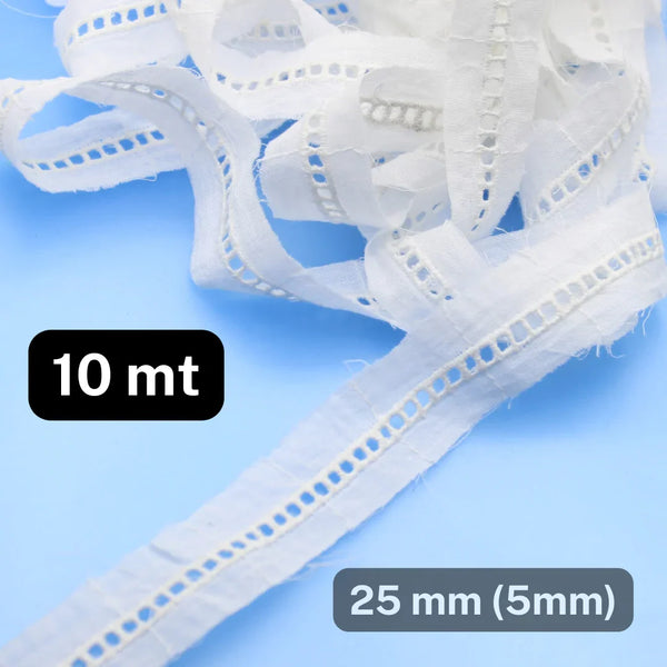 10 meters Coton White 25mm Day Scale Lace (Middle part is 5mm) - ACCESSOIRES LEDUC BV