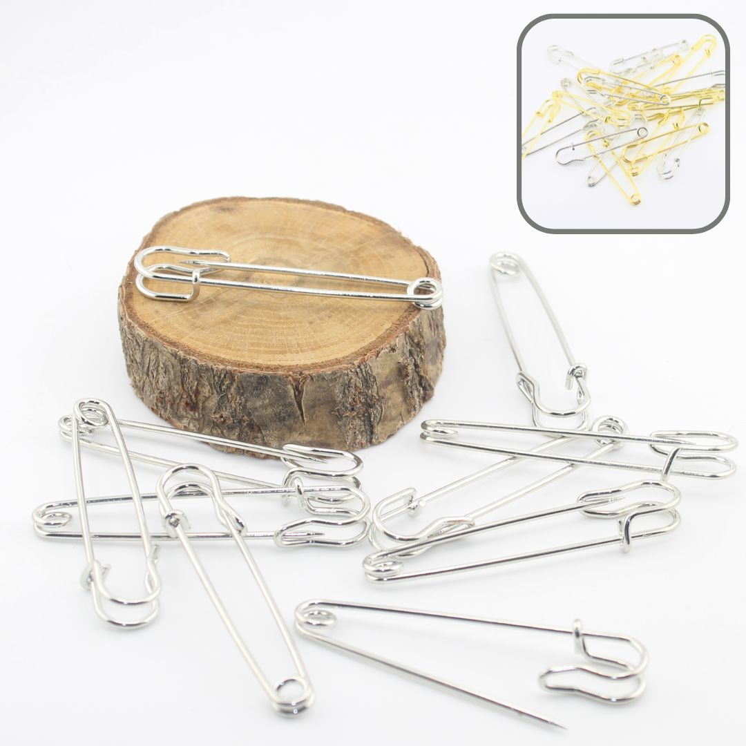 8cm Extra Large Safety Pins (76mm) , available in Gold or Silver. Sold by 1 or 10 pieces, Kilt Pins