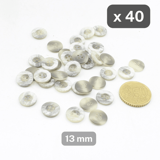 40 Pieces Grey Polyester Buttons 4 Holes Size 13mm #KP4500320 - ACCESSOIRES LEDUC BV