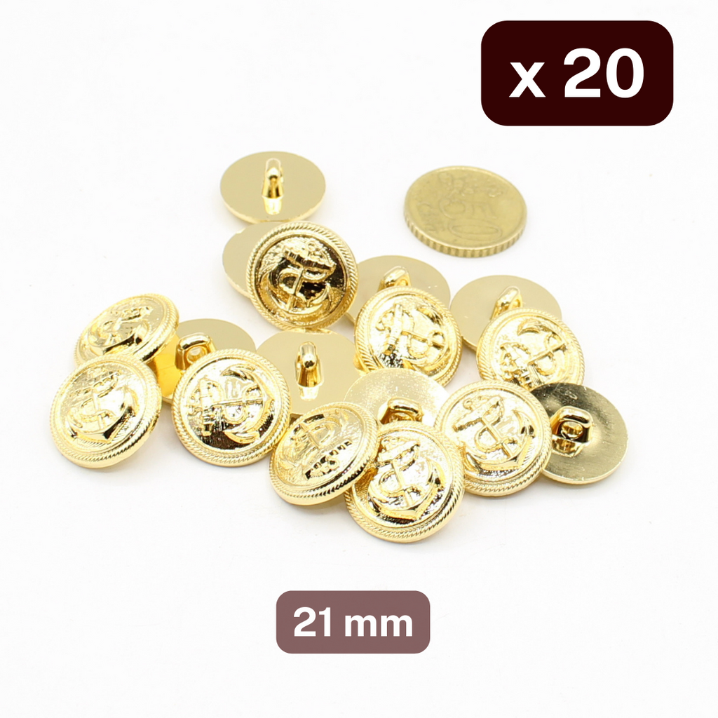 20 Pieces Gold Nylon Metallized Ancher Buttons Size 21MM #KMQ500132