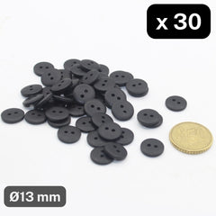 30 Pieces Matt Black Polyester Buttons 2 Holes Size 13mm #KP2501420