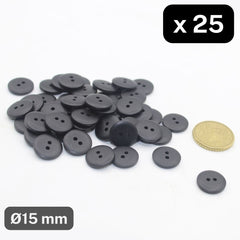 25 Pieces Matt Black Polyester Buttons 2 Holes Size 15mm #KP2501424