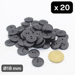 20 Pieces Matt Black Polyester Buttons 2 Holes Size 18mm #KP2501428