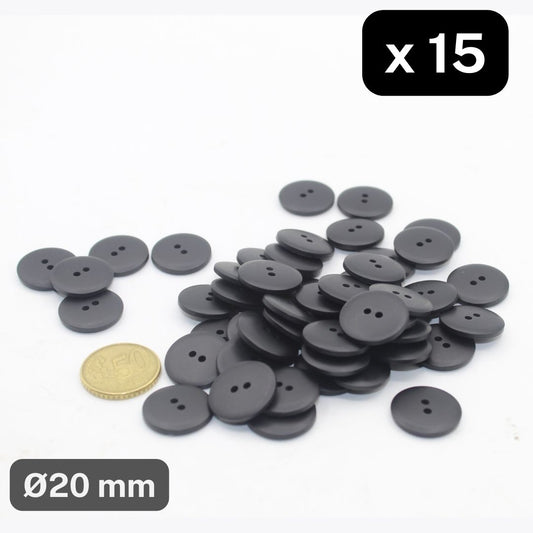 15 Pieces Matt Black Polyester Buttons 2 Holes Size 20mm #KP2501432