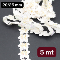 5 meters  Floral Lace OffWhite 25mm (Design is 20/25mm) , with Small Translucid Sequins